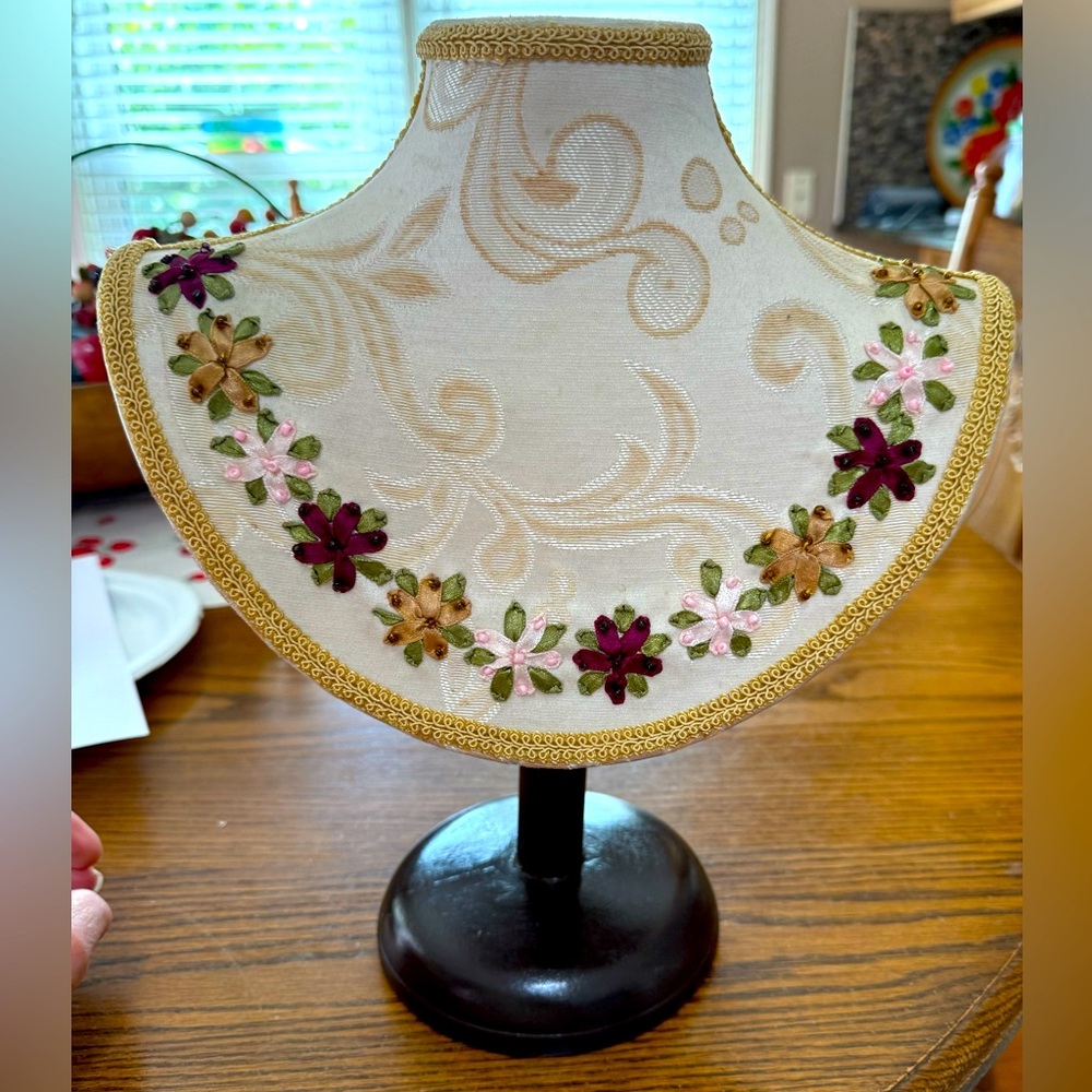 RARE Vintage Embroidered  Necklace Presentation Display Rack Vanity